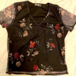 Black floral V-neck blouse